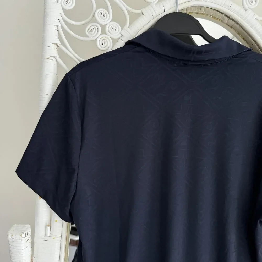 J.Lindeberg Polo Shirt Men Small JL Navy Jacquard Golf Performance La Gorce Club